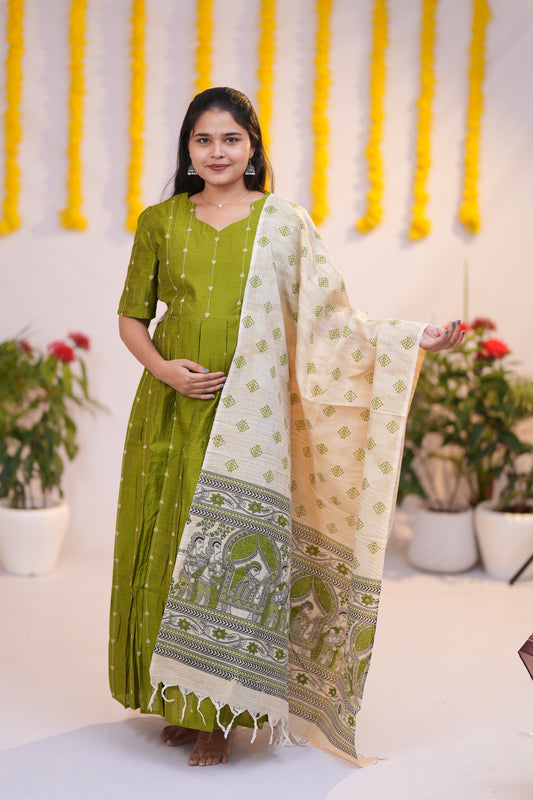 Karigai 3 Premium Raw silk maternity kurti set