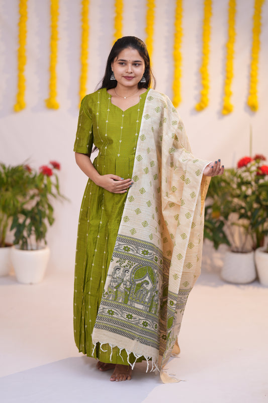 Karigai 3 Premium Raw silk maternity kurti set