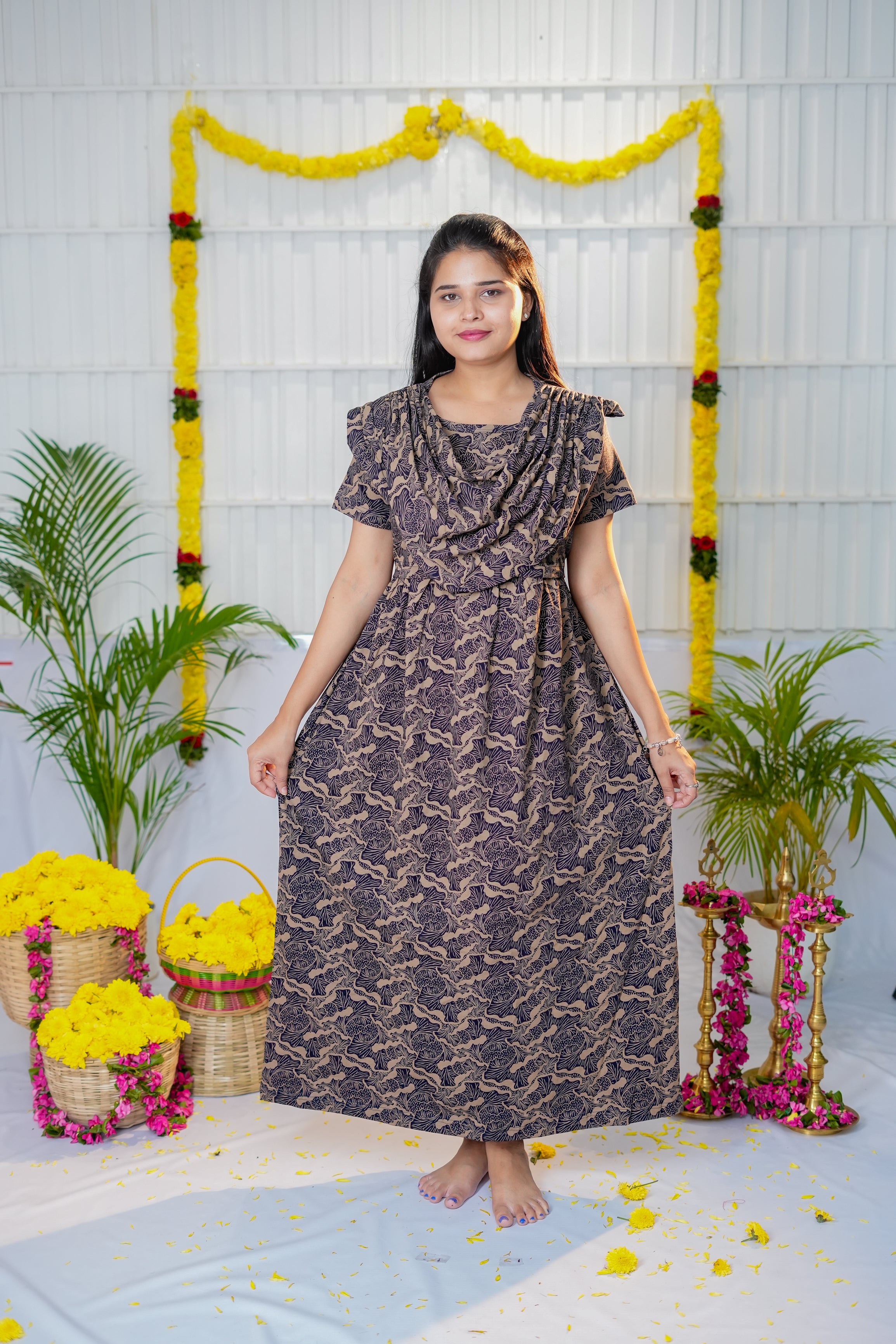 Shiny zipless maternity with shawl