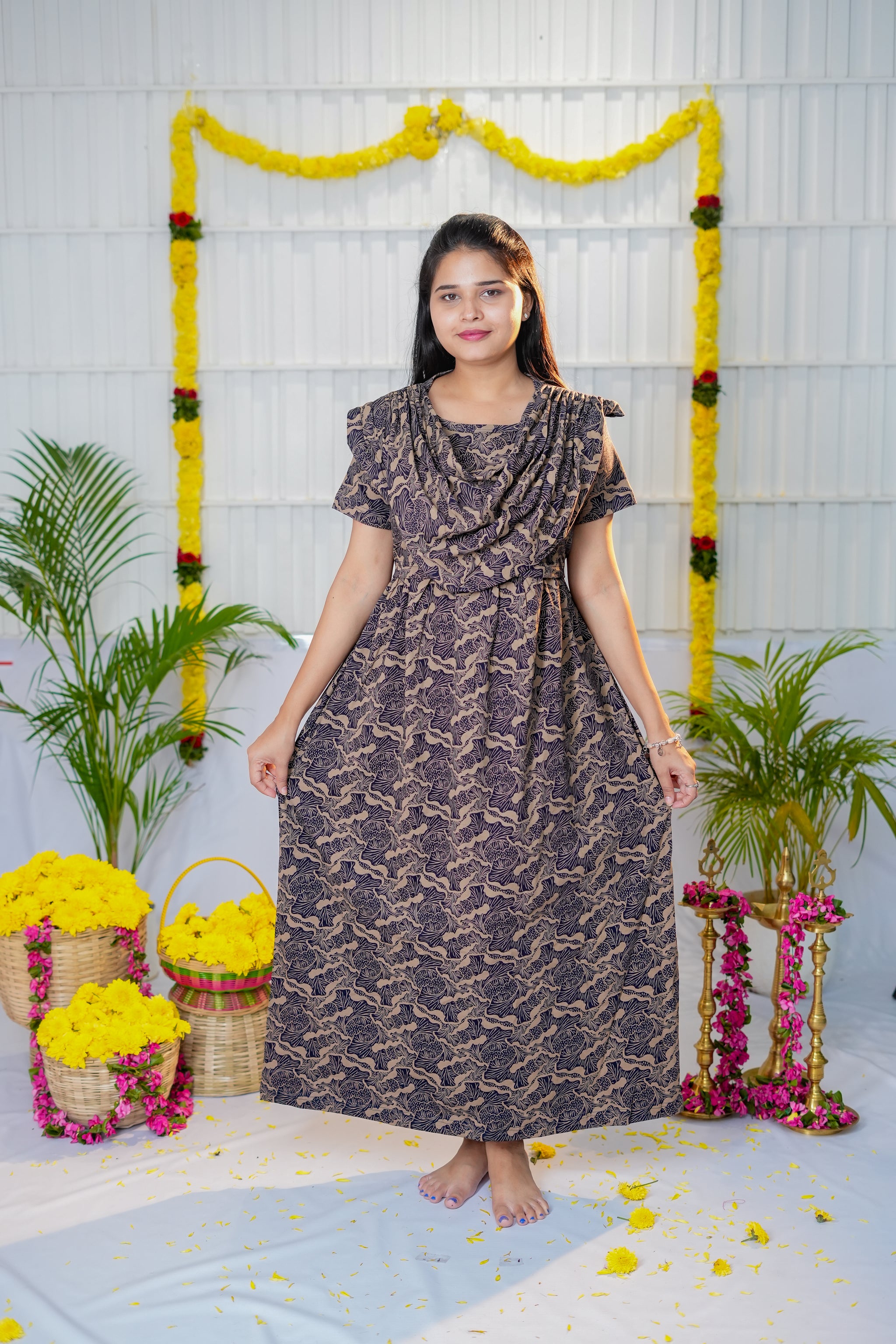 Shiny zipless maternity with shawl