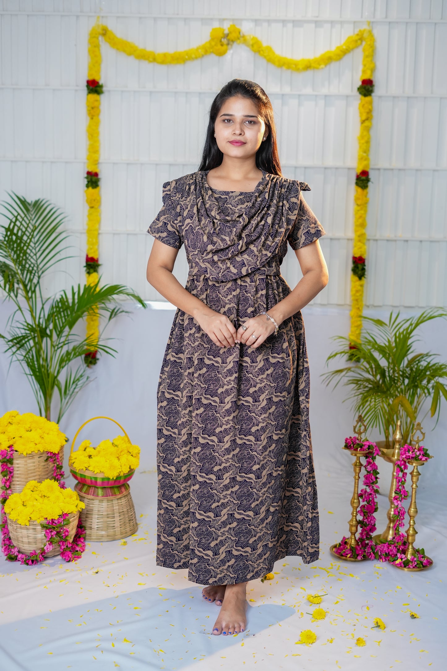 Shiny zipless maternity with shawl