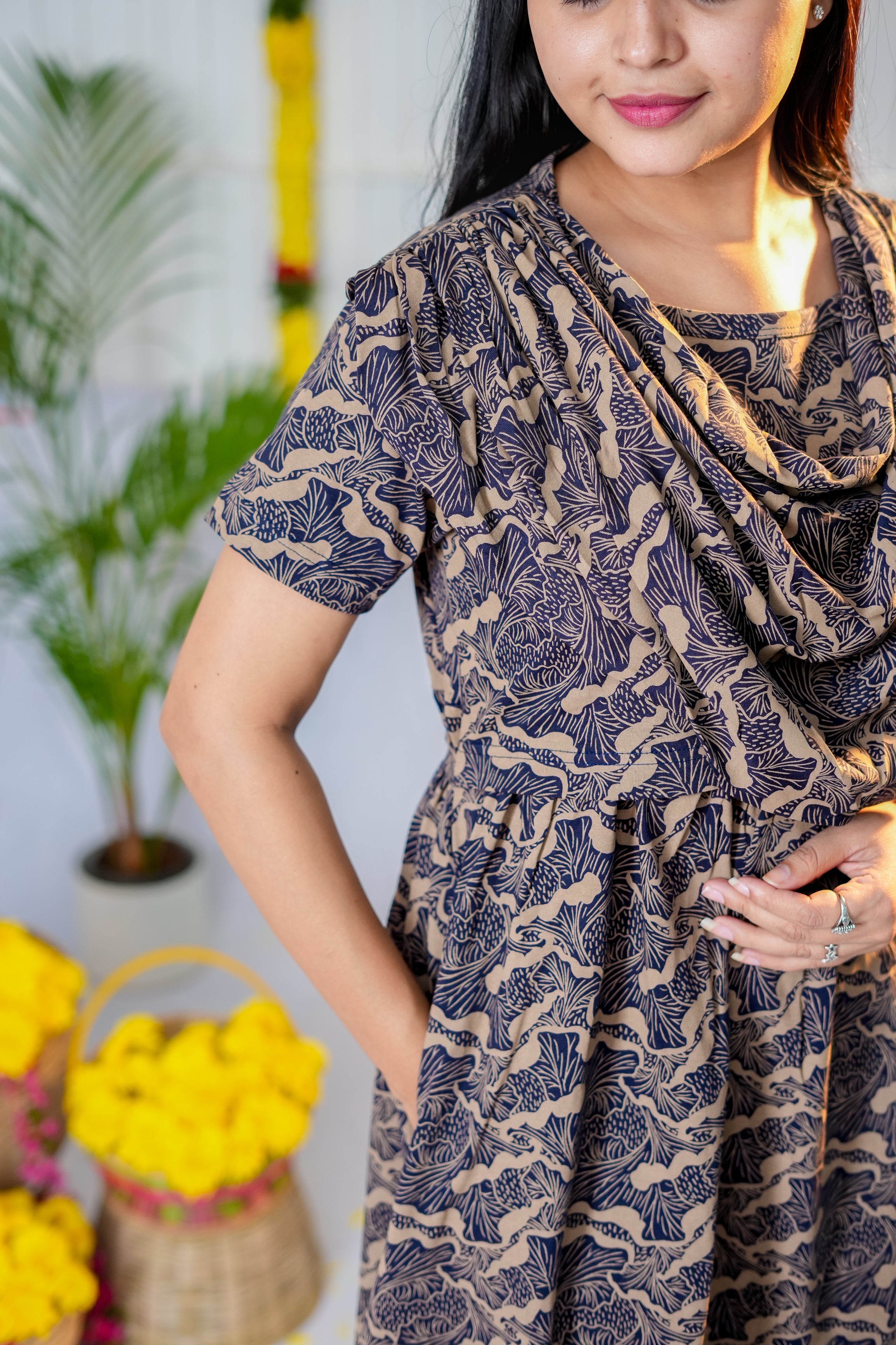 Shiny zipless maternity with shawl