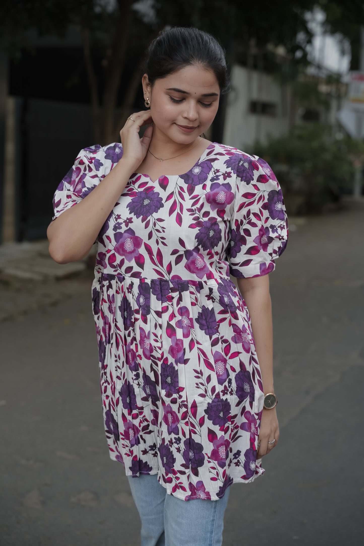 Elegant Peplum Tops - Purple