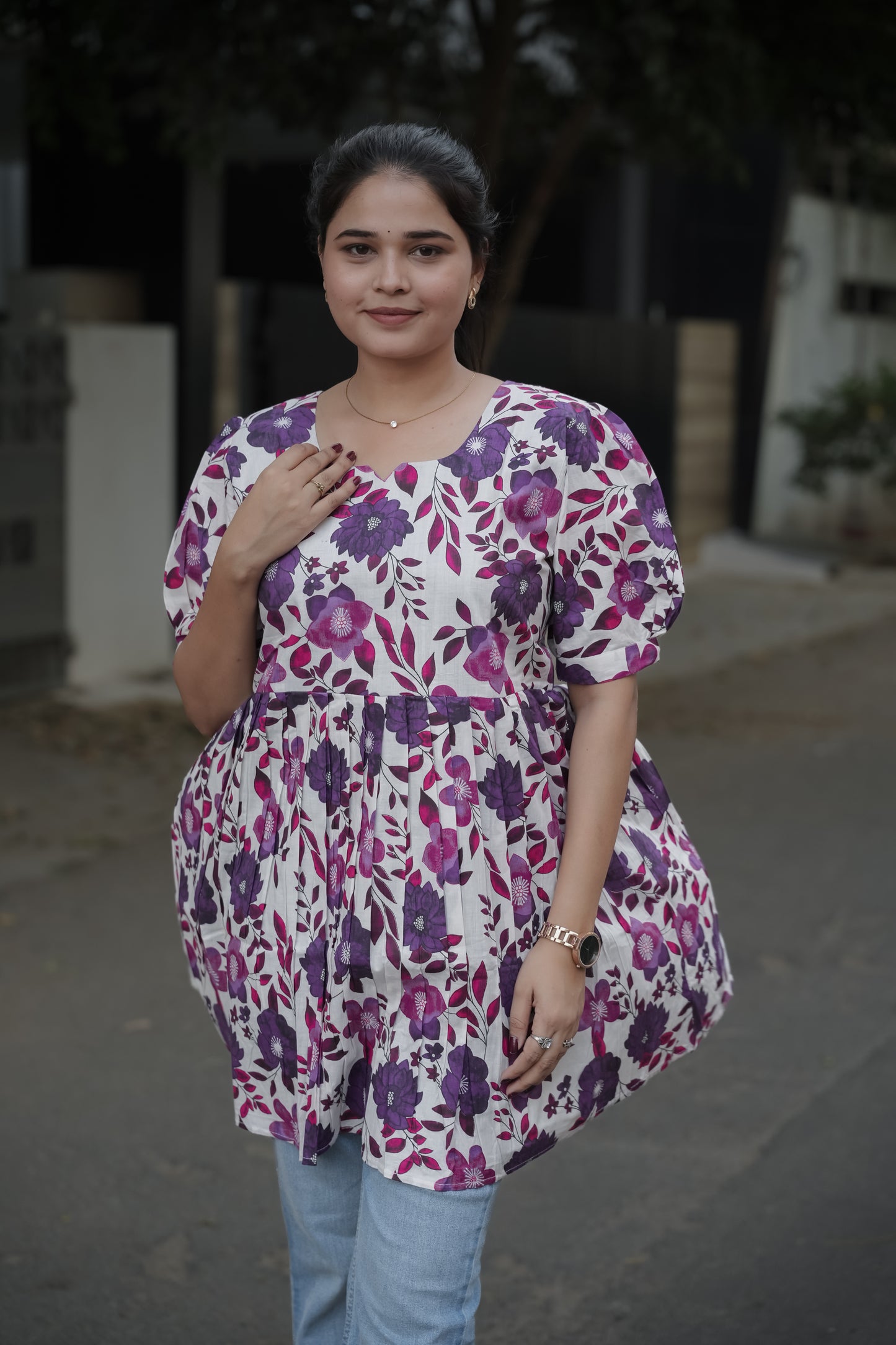 Elegant Peplum Tops - Purple